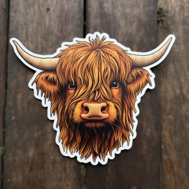 Floral Highland Cow Aesthetic Vinyl Decal – 5-Inch Waterproof Sticker for Tablet, Laptop, Bookcase, Skateboard, Water Bottle, Car Bumper, Luggage, Guitar, Truck Windows