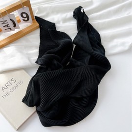 ANIDL Crinkle Solid Color Cotton Hemp Small Square Scarfs Silk Scarf,Female Four Seasons Thin Wrap Scarf Head Shawl (Black)