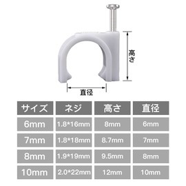 Cable Steps, Set of 100, 0.24 inch (6 mm), 0.3 inch (7 mm), 0.3 inch (8 mm), 0.4 inch (10 mm), Wiring Stop, Cord Fastener, Nail Type, Cable Clip, Cord, Cable Step, Clamp Holder, Fixing Claws, Wire Fixing, White (0.24 inch (6 mm)