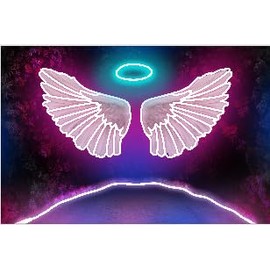 Glow in Dark Angel Wings Backdrop Banner - Neon Pink UV Reactive Wall Decor for Blacklight Party, Girls Room, Carnival Backdrop, Photo Shoot Background 98x65 Inch