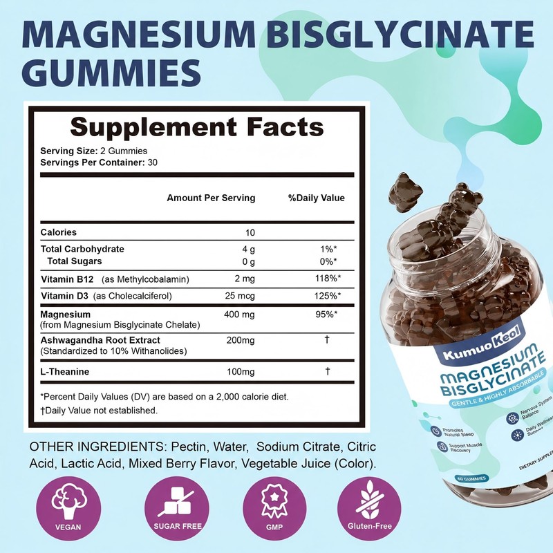 Magnesium Bisglycinate Gummies with Ashwagandha & L-Theanine, 60 Cts