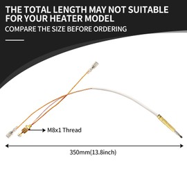 MENSI 13.7" Propane Gas Outdoor Patio Heater Replacement Thermocoupler - Dump Switch Safety Sensor, 350mm Length with 4.8mm Flat Terminal & M8*1 Nut, Flame Failure Protection for Most Patio Heaters