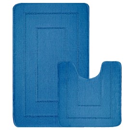 EDS 2 Piece Ichra Bath Mat Set Non Slip Ultra Soft Bathroom Mats Extra Absorbent 100% Polypropylene Toilet Mat Set Washable Toilet Rug Bathroom Accessory (BLUE)