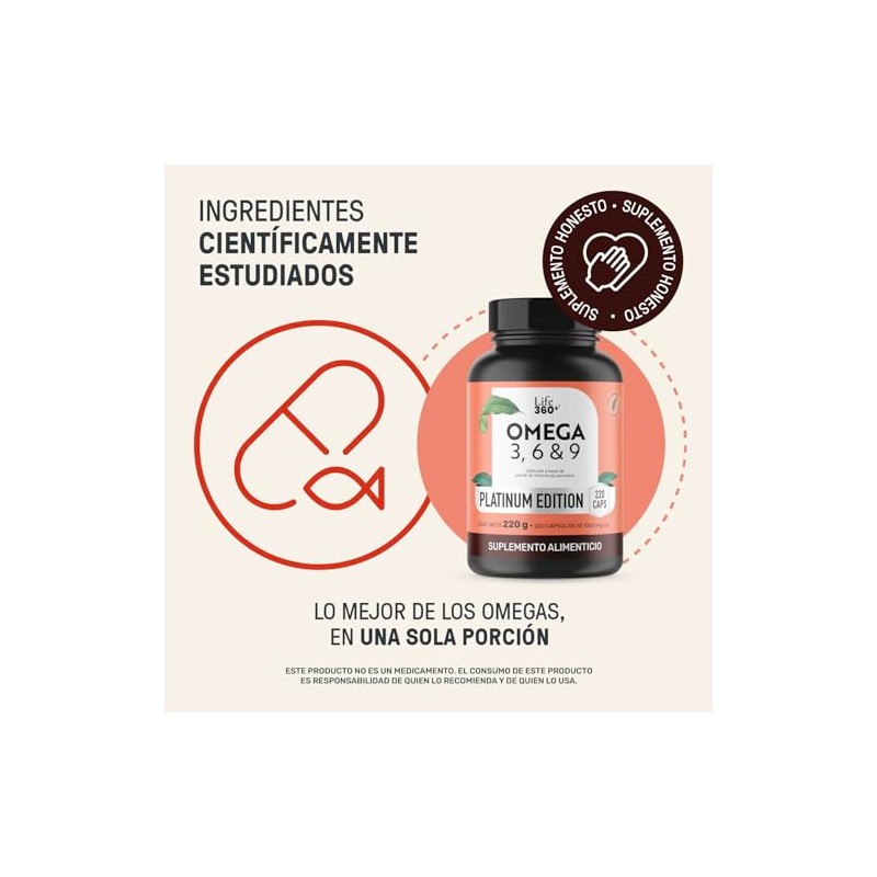 LIFE 360+ Omega 3, 6 y 9 Platinum 1000mg |