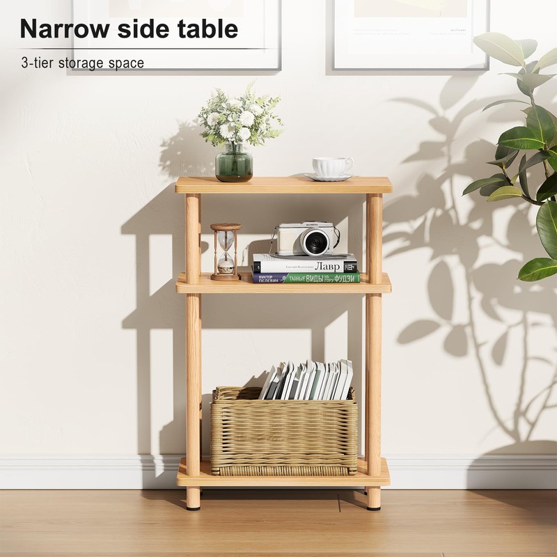Apicizon Small Narrow Side Table, 3-Tier Skinny End Table for