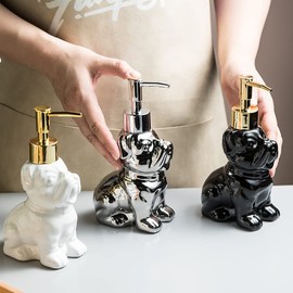Cute Soap Dispenser Bathroom, Dog-Shaped Design, Ceramic Hand Soap Dispenser Bottle with Pump (Black)