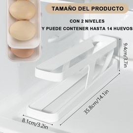 Voarge 2 Tier Storage Container Fridge Egg Organiser Egg Dispenser 13-14 Automatic Rolling Eggs for Fridge Storage