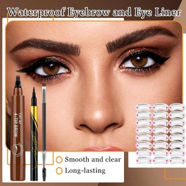 Microblading Eyebrow Pencil,Waterproof Smudge-proof Brow Pencil for Women,Long Lasting Highly Pigmented Eyeliner Pencil & Eyebrow Pen Makeup Kit with Dual-ended Eyebrow Brush and 24 Eyebrow Stencils
