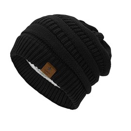 GUTERTOP Large Head Women's Warm Thermal Beanie Hat Winter Double Fleece Line Knitted Hats for Women, black