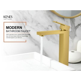 KENES Brushed Gold Tall Bathroom Faucet, Single Handle Vessel Sink Faucet Gold Vanity Bathroom Faucet with Supply Lines and Pop Up Sink Drain, LJ-9031A-4