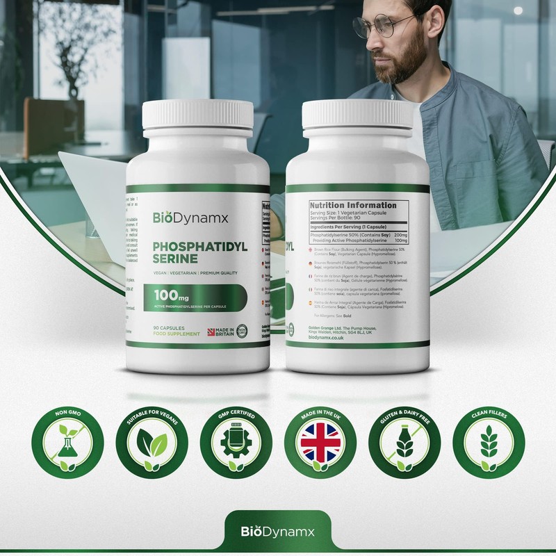 BioDynamx Phosphatidylserine | 90 Highly Effective Vegan Phosphatidylserine Capsules -