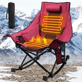 SOROVEE Heated Camping Chair Oversize, XL Heated Rocking Chair with 3 Levels for Back and Seat, Portable Outdoor Heated Folding Chair, Heavy Lawn Chair for Camping/Outdoor/Picnics/Patio(Wine Red)
