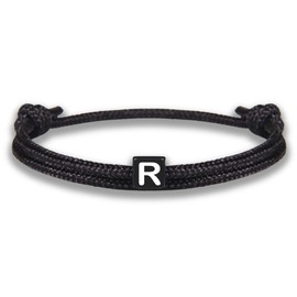 GD GOOD.designs EST. 2015 Rope bracelet with letter R | Adjustable black friendship bracelet with size 14cm - 24cm | Valentines Day Gift I Initial R