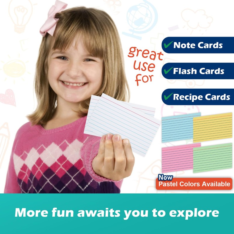 Pink Lined Index Cards 3x5 Ruled Note Cards 100 Count,