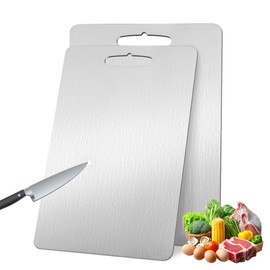 2 Pack Titanium Cutting Boards 100% Pure Titanium for Kitchen .Cutting Edge Hygiene & Durability.Double sided food-grade Titanium Cutting Board For Meats Fruits And Vegetables. Easy to Clean（15 * 11）