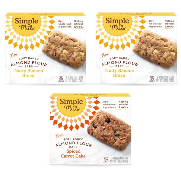 Simple Mills, Snacks Variety Pack, Nutty Banana Bread, Spiced Carrot Cake Variety Pack, 3 Count (Packaging May Vary)