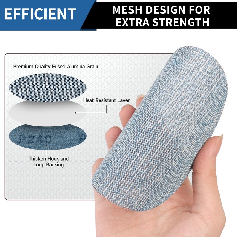 PMIQSA 50 Pcs 125mm Sanding Discs, Hook and Loop Mesh