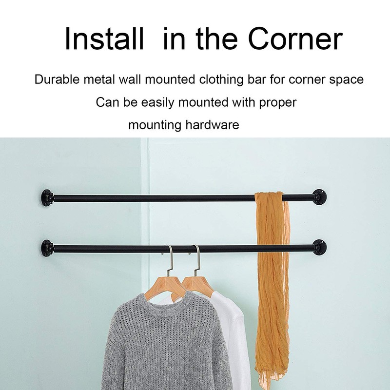MYOYAY Corner Garment Rod 34in 2 Pack Industrial Pipe Clothes