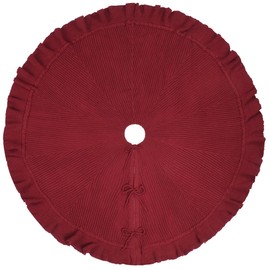 48-Inch Ruffled Sweater Knit Christmas Tree Skirt with Lace Ties, Burgundy