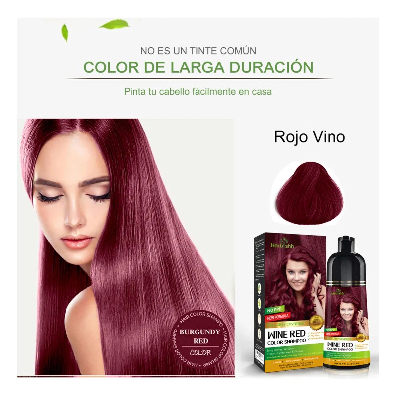 Shampoo Tinte Cubre Canas Rojo Vino Herbishh 500ml