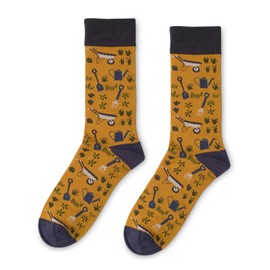 Mustard Mens Allotment Design Socks Bamboo Blend Size 8-11 Garden 1 Pair