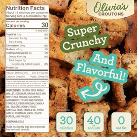 Olivia’s Gluten Free Croutons For Salad – Crunchy Garlic Soup Crouton – Made from Seasoned Ancient Grain Gluten-Free Artisan Bread – Dairy Free, Vegetarian, Made In USA, 4.5 Oz (Pack of 2)
