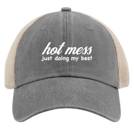 FLALORI Hot Mess Just Doing My Best Trucker Hat Men Vintage Mesh Hat for Summer Gray