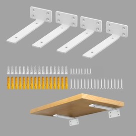 Alise Floating Shelf Brackets White,4 Pcs L Brackets for Shelves,6'' Hidden Invisible Shelf Brackets,1/5" Inch Thick Heavy Duty Metal Wall Shelf Support Corner Brackets for Home and DIY Mounting Shelf