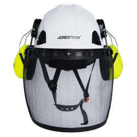 JORESTECH Safety Hard Hat with Lime Earmuffs That Meet ANSI Compliant Standards and Iron Mesh Face Shield