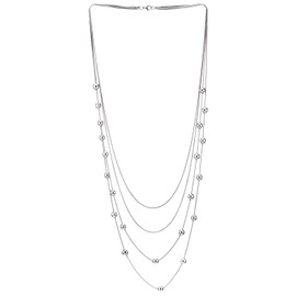 COOLSTEELANDBEYOND Multi-strand Waterfall Layered Statement Necklace Long Chain with Ball Charm Pendant, Evening Dress, No Gemstone