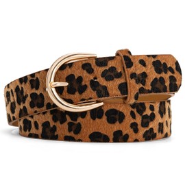 Alphyly Neries Leopard Print Leather Belts for Women Fashion, Women’s Belts for Jeans Dresses Gold Buckle Fits Waist Sizes 28-33"
