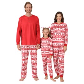 Adarl 2 Pcs Christmas Pajamas for Family Couples Men Women Pajamas Matching Set Cute Xmas Striped Bear Cartoon Loungewear Set Red