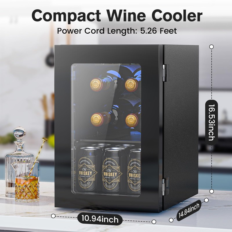 Electactic Wine Cooler Refrigerator with Glass Door, Mini Wine Fridge