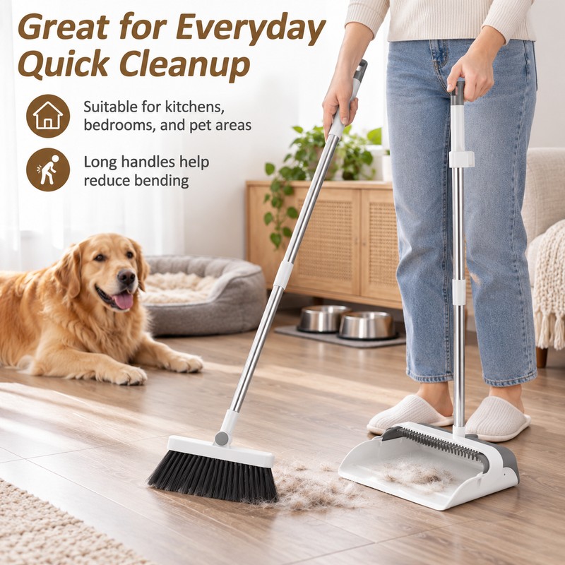 Upright Broom and Dustpan Set – 180° Foldable Dustpan with