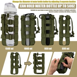 bvya Bolsa táctica ajustable para botella de agua, cierre superior con cordón y correa para el hombro