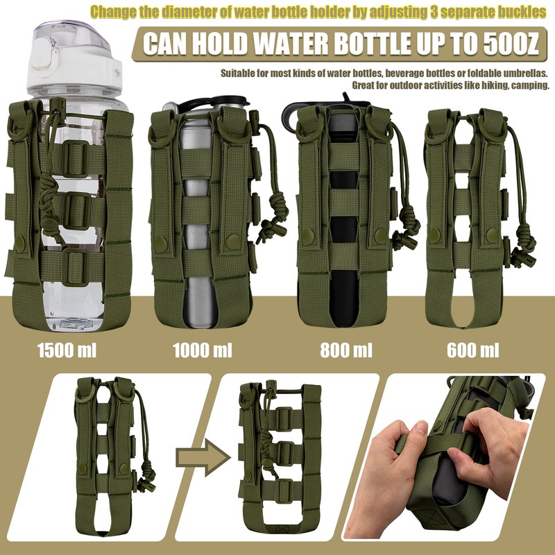 bvya Bolsa táctica ajustable para botella de agua, cierre superior