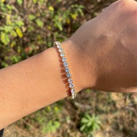 Carufin Classic Sparkling Tennis Bracelet Crystal Wrist Chain Adjustable Hand Accessories Jewelry for Women Girls (Gold)