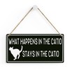 SENJIAN Rustic Cat Lovers Wood Decor Sign, What Happens in