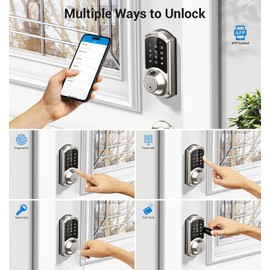 Veise Fingerprint Smart Lock for Front Door, 7-in-1 Keyless Entry Deadbolt with App Control, Electronic Digital Locks with Touchscreen Keypad, Auto Lock, Easy Install, Waterproof, Satin Nickel