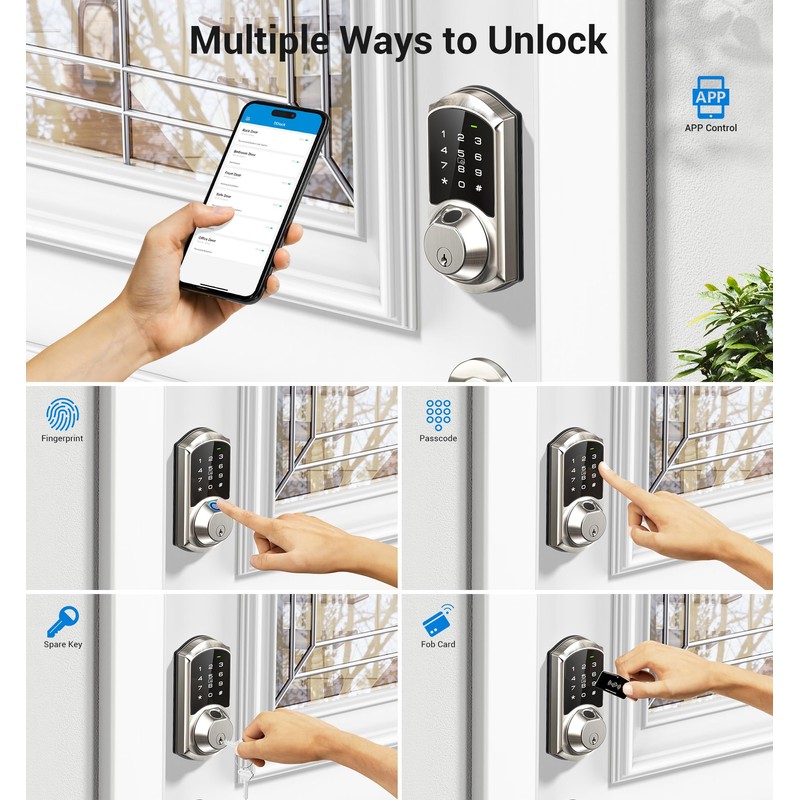 Veise Fingerprint Smart Lock for Front Door, 7-in-1 Keyless Entry