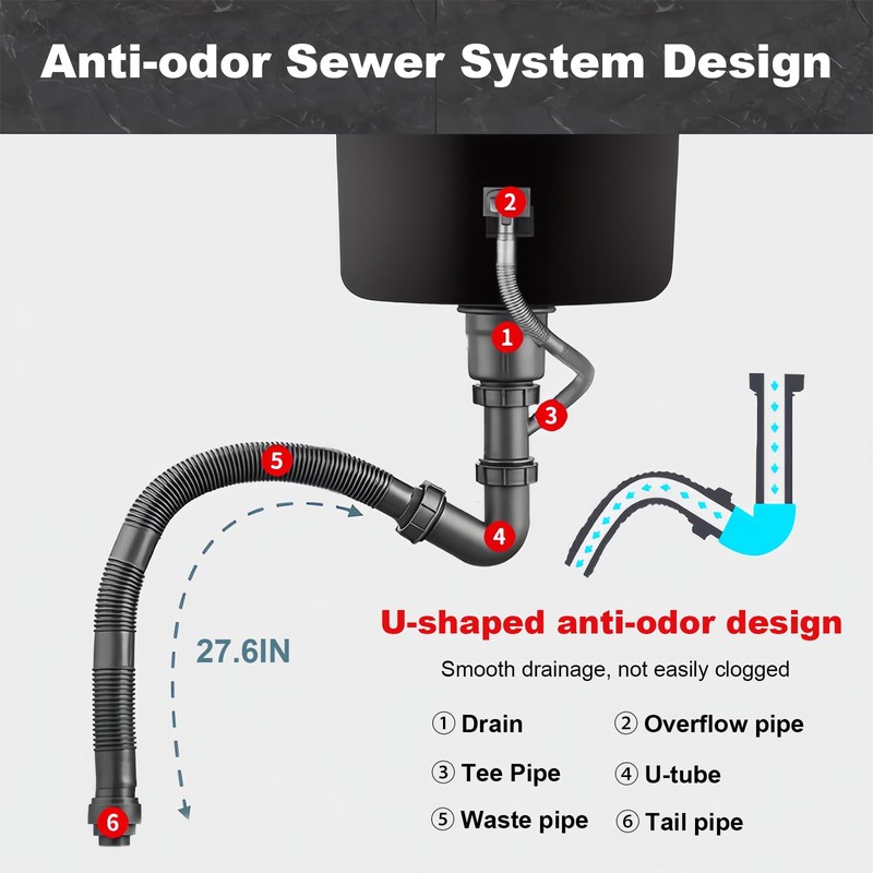 Black Kitchen Sink 13 Inch Undermount Single Bowl Workstation Sink,