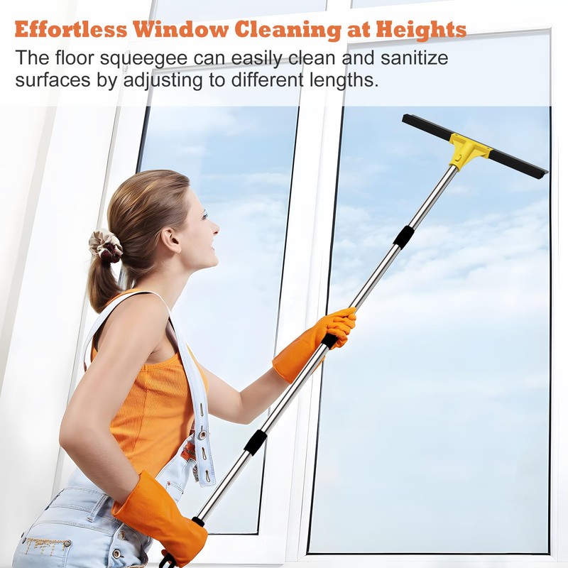 Large Heavy-Duty Floor Squeegee, 18” Rubber Blade Broom & 62”