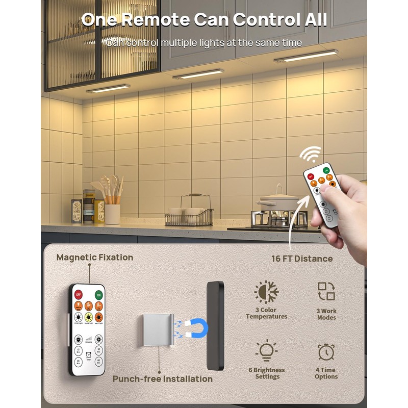 12inch Under Cabinet Lighting with Remote, 2500mAh Rechargeable Motion Sensor