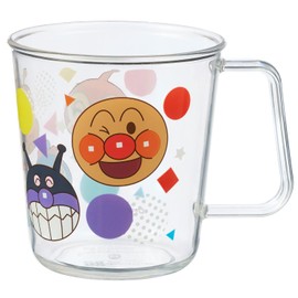 Lek Anpanman Clear Cup, 7.8 fl oz (225 ml), Wide Handle for Holding Without Sagging, Dishwasher Safe, Won't Break Even When Dropped