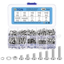 DTGN 380Pcs Machine Screws Assortment Kit, M4 Phillips Pan Head Nut and Bolt Assortment Kit, 5/6/8/10/12/16/20mm Metric Bolt Assortment, 304 Stainless Steel With Washers