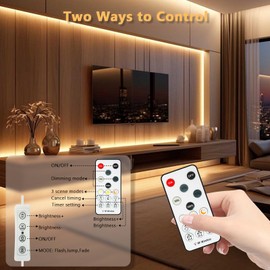 COB LED Strip Light Warm White 3000K, 32.8ft Dimmable Bright 24V Led Tape Light with RF Remote, Indoor COB Led Lights for Bedroom Kitchen Under Cabinet DIY Lighting, 1 Rolls of 32.8ft