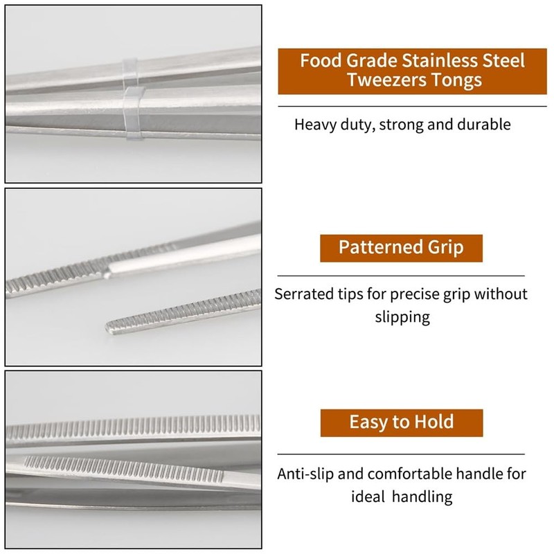 Fine Tweezer Tongs,4Pcs Cooking Tweezers,6.3Inch Stainless Steel Food Tweezers,Kitchen Tweezer
