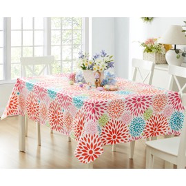 Newbridge Color Burst Celebration Flannel Backed Vinyl Tablecloth, 52 x 70 Inch Rectangle, Turquoise, Pink, Green and Coral Contemporary Geometric Vinyl Table Cover with Flannel Backing