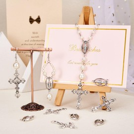 Mega Pet 10Sets Rosary Cross and Center Sets with Alloy Crucifix Cross Pendants and Oval Virgin Links for Rosary Bead Necklace Making Antique Silver Cross Charms