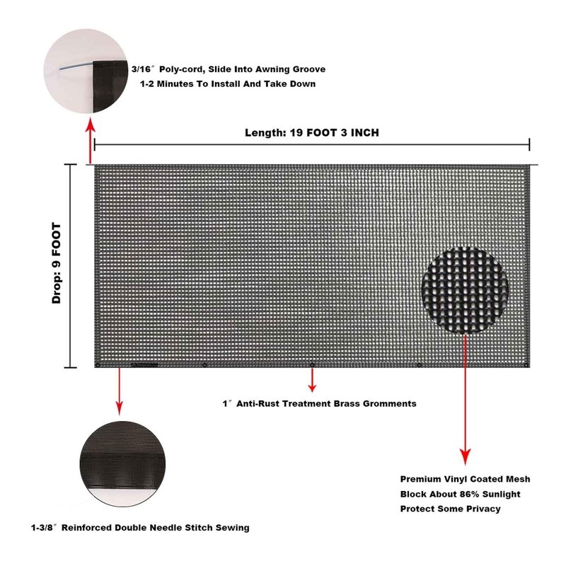 Tentproinc RV Awning Sun Shade Screen 9' X 19' 3''